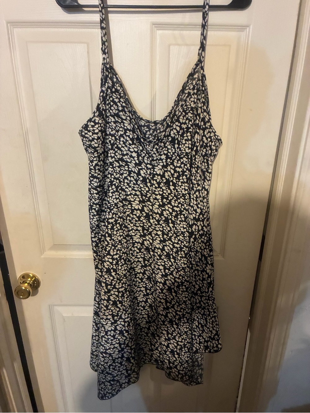 Floral Black and White Mini Slip Dress with Spaghetti Straps